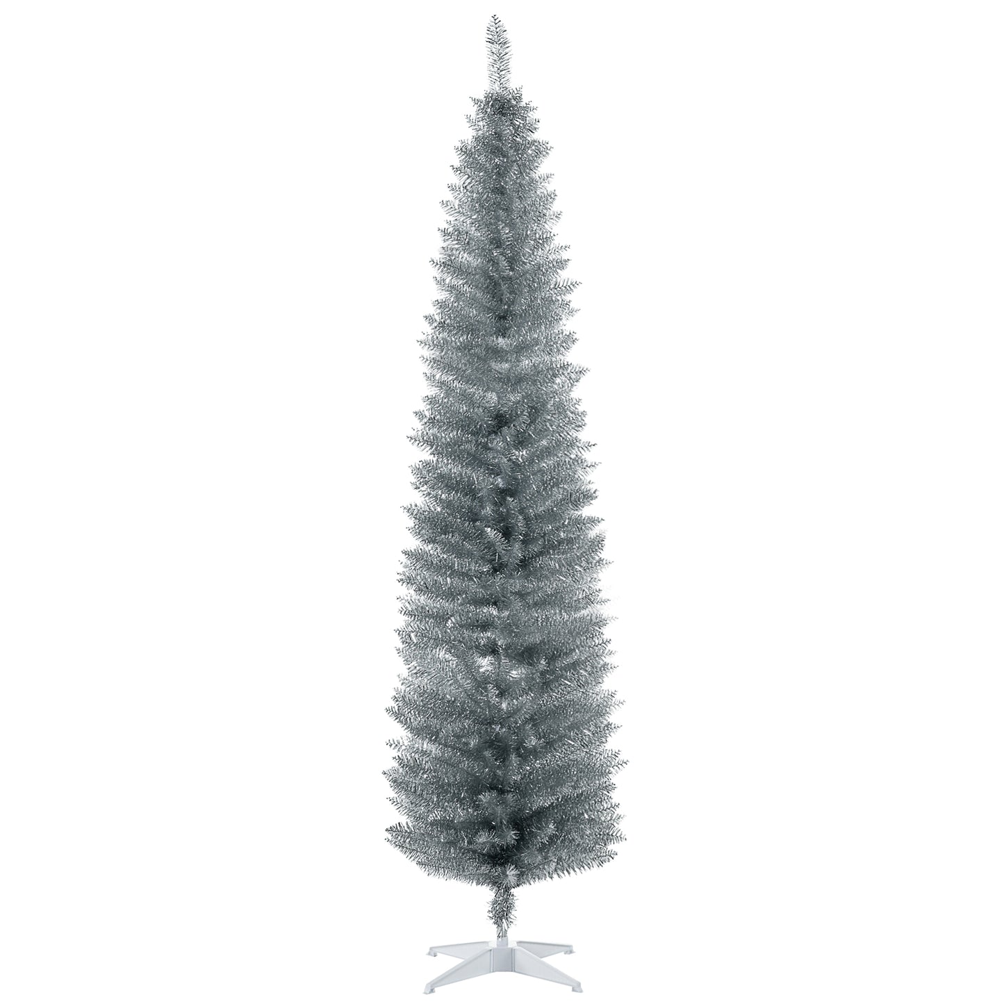MegaMart 7FT Decorated Christmas Tree, Pencil Christmas Tree with 499 Realistic Branch Tips and Plastic Stand, Silver