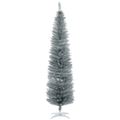 MegaMart 7FT Decorated Christmas Tree, Pencil Christmas Tree with 499 Realistic Branch Tips and Plastic Stand, Silver