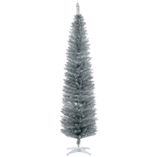 MegaMart 7FT Decorated Christmas Tree, Pencil Christmas Tree with 499 Realistic Branch Tips and Plastic Stand, Silver