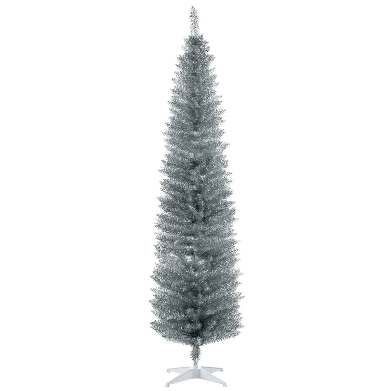 MegaMart 7FT Decorated Christmas Tree, Pencil Christmas Tree with 499 Realistic Branch Tips and Plastic Stand, Silver