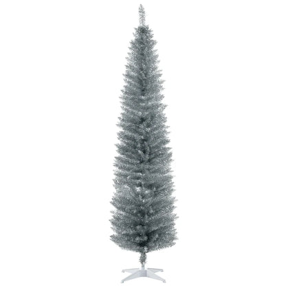 MegaMart 7FT Decorated Christmas Tree, Pencil Christmas Tree with 499 Realistic Branch Tips and Plastic Stand, Silver