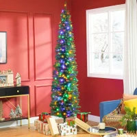MegaMart 8' Artificial Pencil Christmas Trees Holiday Decoration with Colorful LED Lights, Steel Base, Skinny Shape