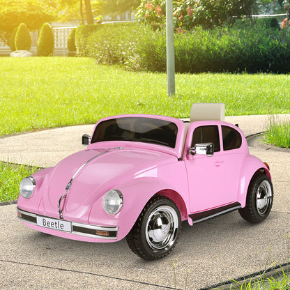 MegaMart Licensed Volkswagen Beetle Ride-on Kids Electric Car with Secondary Remote Control & Extra Wide Safety Tires - Pink