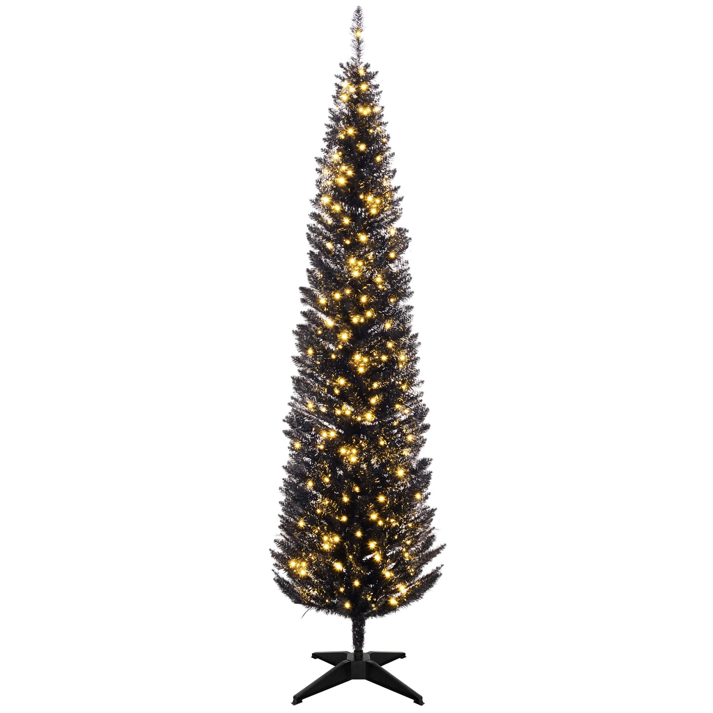 MegaMart 7ft Pencil Christmas Tree, Slim Artificial Christmas Tree with Realistic Branches and Warm White LED Lights, Black