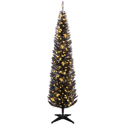 MegaMart 7ft Pencil Christmas Tree, Slim Artificial Christmas Tree with Realistic Branches and Warm White LED Lights, Black