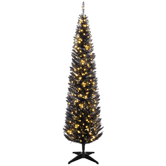 MegaMart 7ft Pencil Christmas Tree, Slim Artificial Christmas Tree with Realistic Branches and Warm White LED Lights, Black