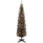 MegaMart 7ft Pencil Christmas Tree, Slim Artificial Christmas Tree with Realistic Branches and Warm White LED Lights, Black