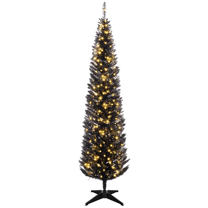 MegaMart 7ft Pencil Christmas Tree, Slim Artificial Christmas Tree with Realistic Branches and Warm White LED Lights, Black