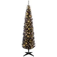MegaMart 7ft Pencil Christmas Tree, Slim Artificial Christmas Tree with Realistic Branches and Warm White LED Lights, Black