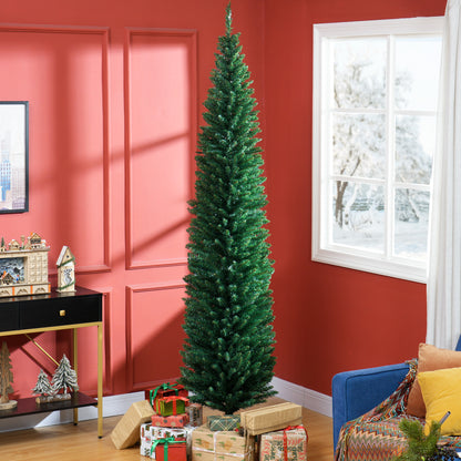 MegaMart 8ft Unlit Pencil Artificial Christmas Tree with Realistic Branches and 618 Tips, Plastic Base, Green