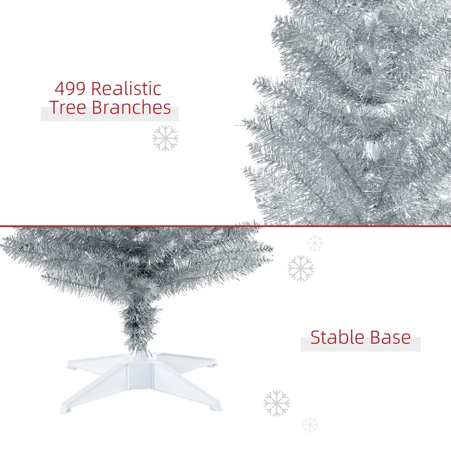 MegaMart 7FT Decorated Christmas Tree, Pencil Christmas Tree with 499 Realistic Branch Tips and Plastic Stand, Silver