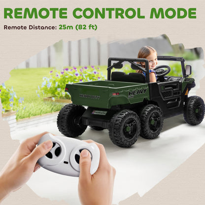 MegaMart 24V 4WD Kids Ride On Car with 6 Wheels, Electric Ride On Car with Dump Bed, Remote for 3-8 Years, Green