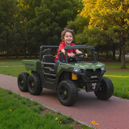 MegaMart 24V 4WD Kids Ride On Car with 6 Wheels, Electric Ride On Car with Dump Bed, Remote for 3-8 Years, Green