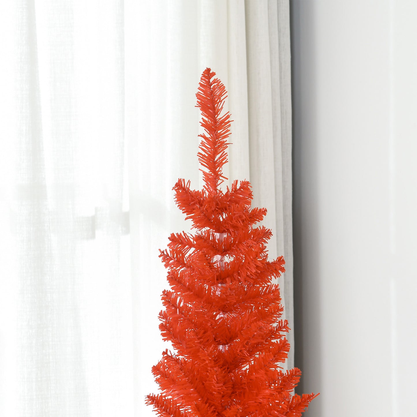 MegaMart 7FT Decorated Christmas Tree, Pencil Christmas Tree with 499 Realistic Branch Tips and Plastic Stand, Red