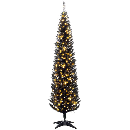 MegaMart 7ft Pencil Christmas Tree, Slim Artificial Christmas Tree with Realistic Branches and Warm White LED Lights, Black