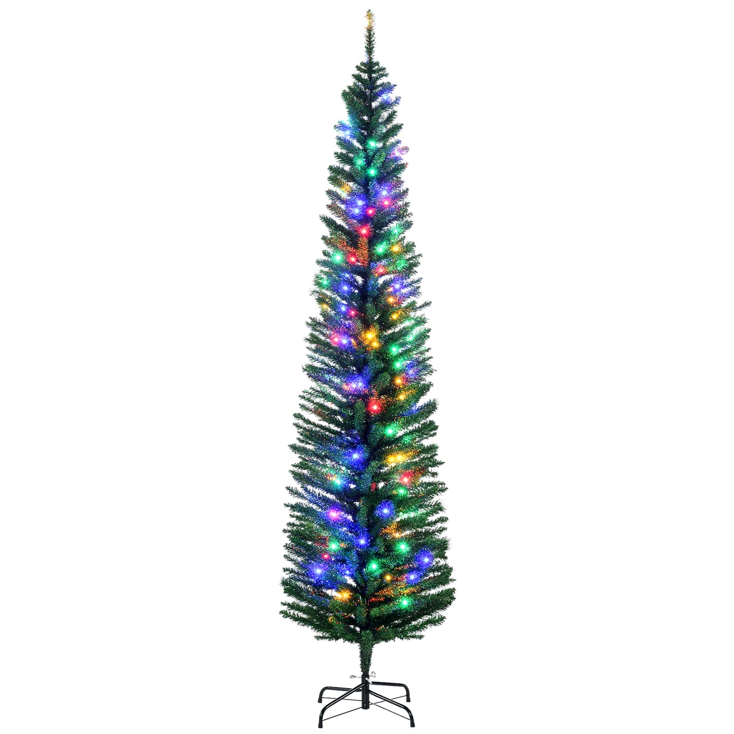 MegaMart 7' Artificial Pencil Christmas Trees Holiday Decoration with Colorful LED Lights, Steel Base, Skinny Shape
