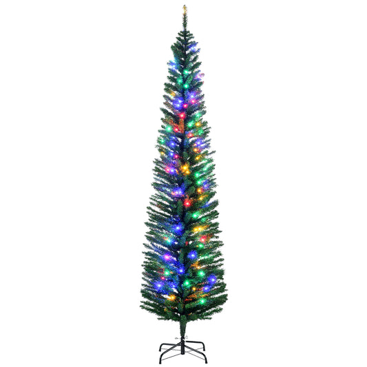 MegaMart 7' Artificial Pencil Christmas Trees Holiday Decoration with Colorful LED Lights, Steel Base, Skinny Shape