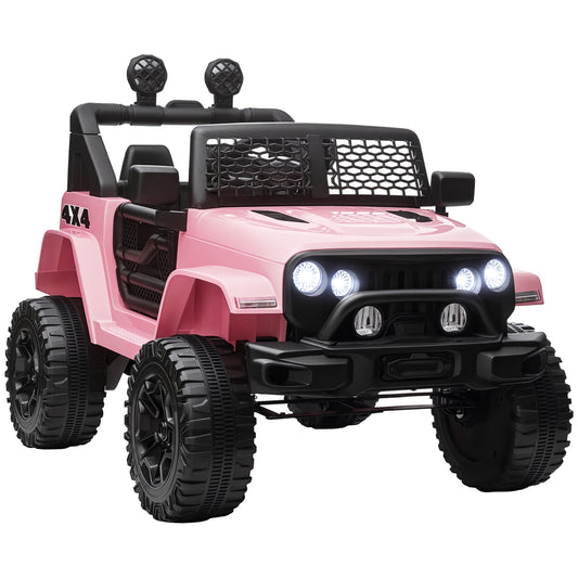 MegaMart 12V Kids Ride On Truck with Parent Remote Control, Battery Powered Electric Car with Spring Suspension, Adjustable Speed, LED Lights and Horn, Pink