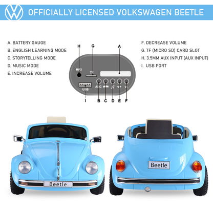 MegaMart Licensed Volkswagen Beetle Electric Kids Ride-On Car 6V Battery Powered Toy with Remote Control Music Horn Lights MP3 for 3-6 Years Old Blue
