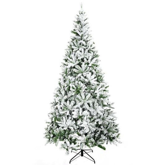 MegaMart 9' Tall Unlit Snow Flocked Pine Artificial Christmas Tree with Realistic Branches, Green