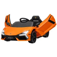 MegaMart Lamborghini Revuelto Licensed 12V Kids Ride on Car Electric Car w/ Hydraulic Doors, Remote, Transport Wheels, Orange