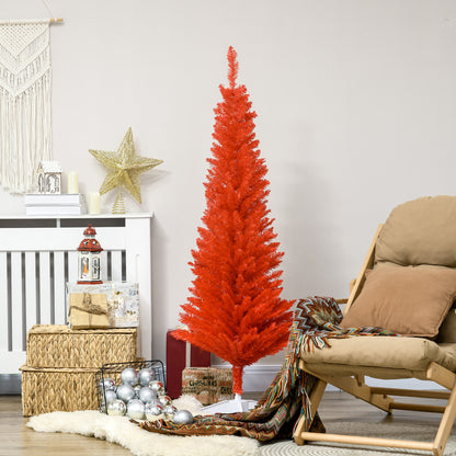 MegaMart 5FT Decorated Christmas Tree, Pencil Christmas Tree with 294 Realistic Branch Tips and Plastic Stand, Red