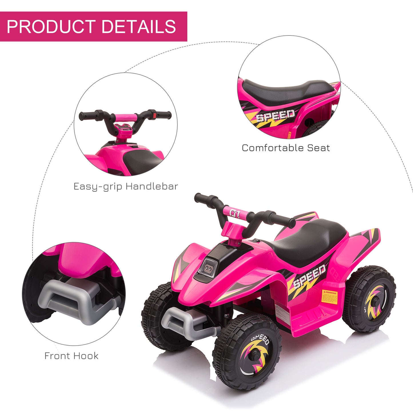 MegaMart 6V Kids ATV 4-Wheeler Ride on Car, Electric Motorized Quad Battery Powered Vehicle with Forward/Reverse Switch for 18-36 Months Old Toddlers, Pink