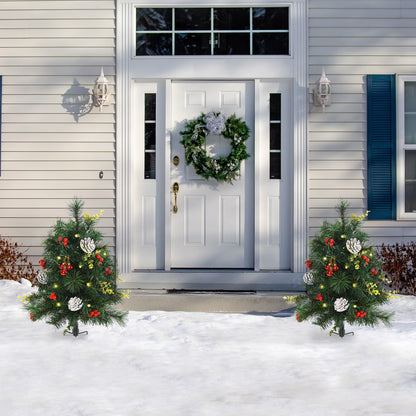 MegaMart 24in Christmas Tree 2-Pack Outdoor Pre-Lit Artificial Pine Cordless with 24 Warm White Lights and Stakes