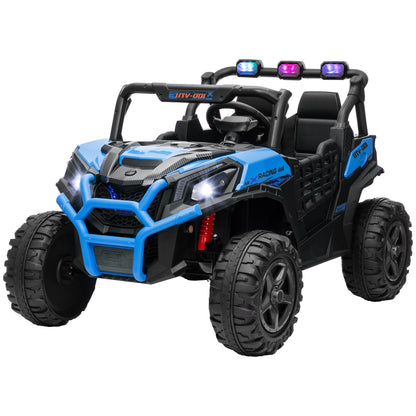 MegaMart 2 Seater 24V Kids Electric Car w/ Remote Control, 3 Speed, LED Lights, Music, Horn, Spring Suspension, Slow Start, Blue