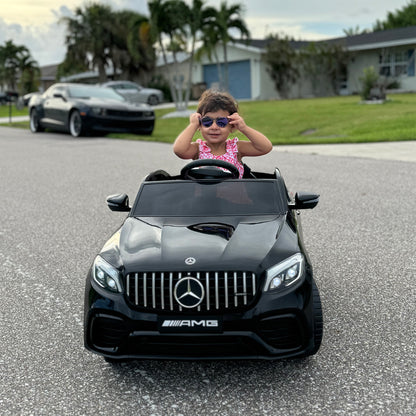 MegaMart Toddler Ride On Car (Mercedes Benz AMG GLC63S Coupe) Electric Kids Ride On Car with 2 Speed, MP3 Player, Light, Horn, Songs, Suspension - Fun for Toddlers and Kids - Black