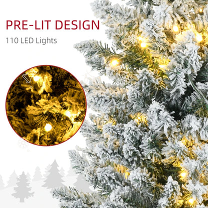 MegaMart 5ft Pencil Christmas Tree, Slim Artificial Christmas Tree with Realistic Branches and Warm White LED Lights, Green