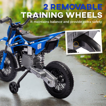 MegaMart 12V Kids Electric Motorcycle w/ Twist Grip Throttle, Training Wheels, Rear Suspension & Music, Blue