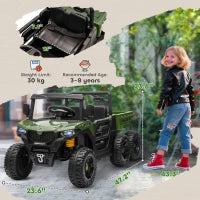 MegaMart 24V 4WD Kids Ride On Car with 6 Wheels, Electric Ride On Car with Dump Bed, Remote for 3-8 Years, Green