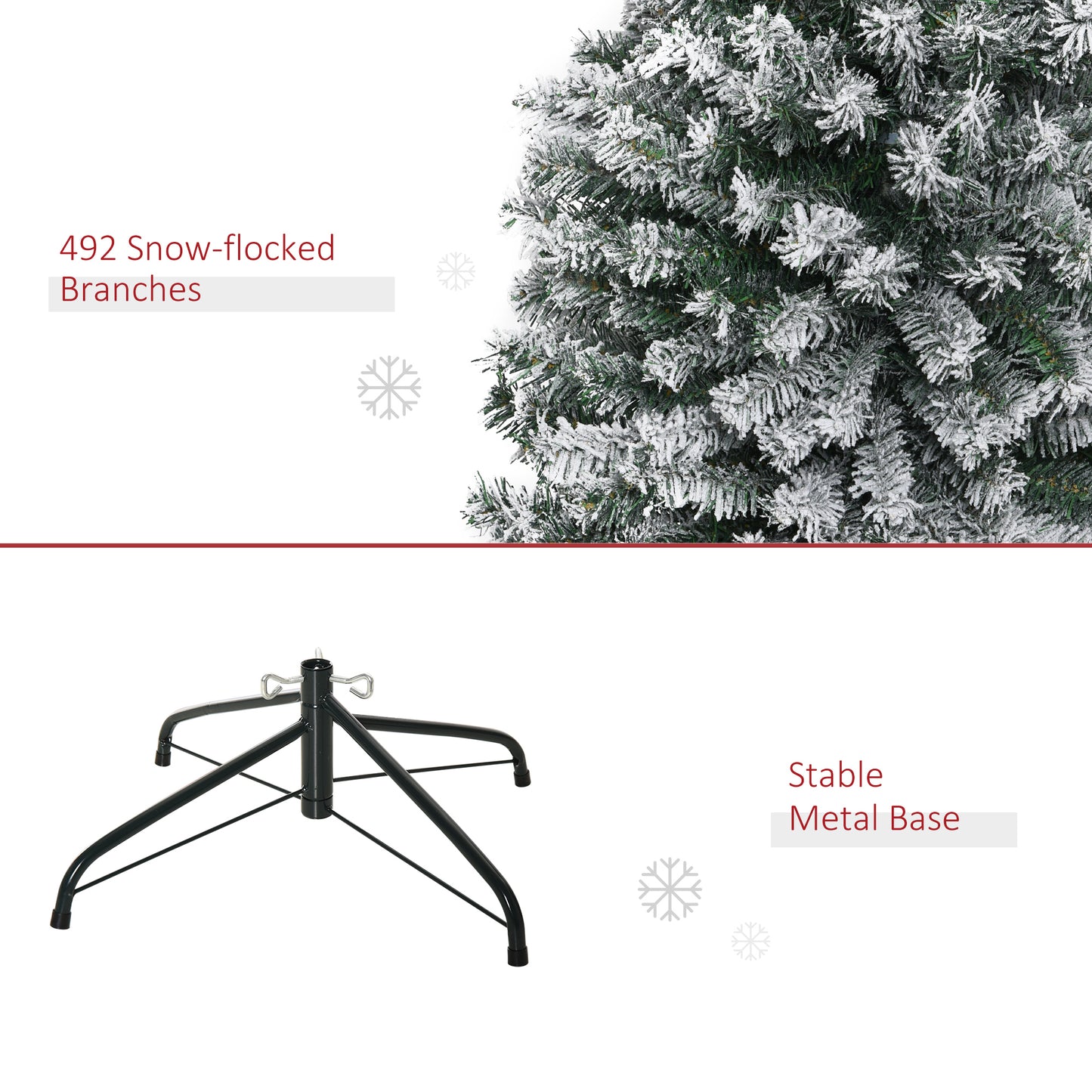 MegaMart 6ft Flocked Christmas Tree, Pencil Artificial Xmas Tree with Faux Snow, Dense Branches, Foldable Metal Base for Indoor Holiday Decor