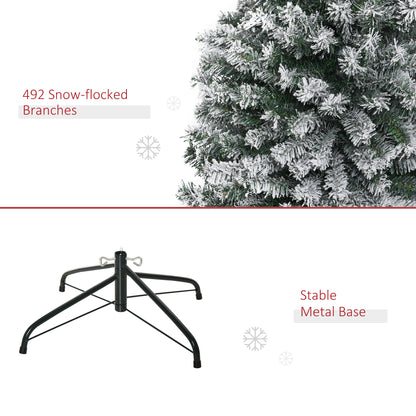 MegaMart 6ft Flocked Christmas Tree, Pencil Artificial Xmas Tree with Faux Snow, Dense Branches, Foldable Metal Base for Indoor Holiday Decor