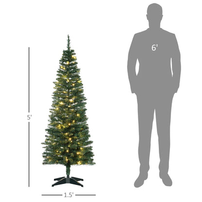 MegaMart 5' Tall Pre-Lit Slim Noble Fir Artificial Pencil Christmas Tree with Realistic Branches, 110 Warm White LED Lights and 294 Tips, Green