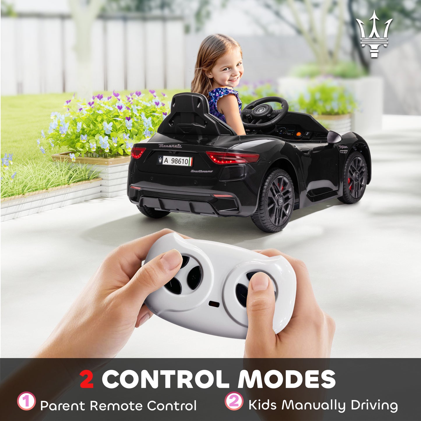 MegaMart Maserati Gran Turismo Licensed 12V Kids Electric Car w/ Remote Control, Soft Start, LED Lights, Music, Horn, Black