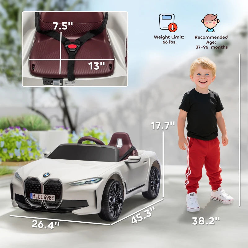 MegaMart 12V Electric Car for Kids with 2.4G Remote Control, Suspension, White
