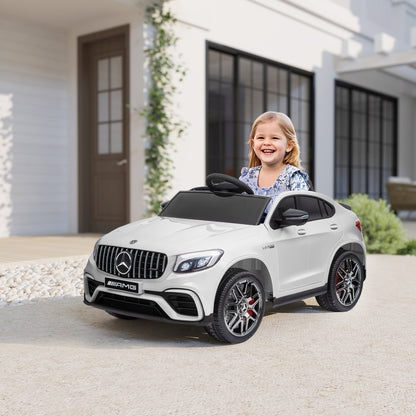 MegaMart 12V Toddler Ride On Car with Remote Control, Mercedes Benz AMG GLC63S Coupe, Electric Car with 2 Speed, MP3 Player, Light, Horn, Songs, Suspension, White