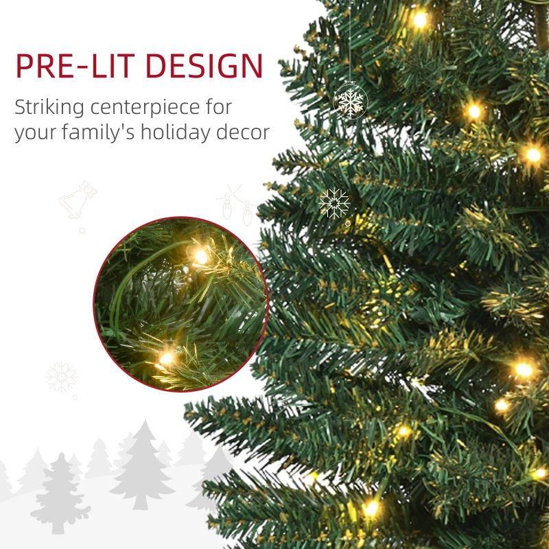 MegaMart 5' Tall Pre-Lit Slim Noble Fir Artificial Pencil Christmas Tree with Realistic Branches, 110 Warm White LED Lights and 294 Tips, Green