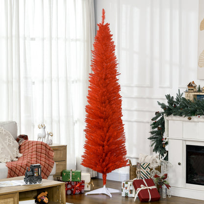 MegaMart 7FT Decorated Christmas Tree, Pencil Christmas Tree with 499 Realistic Branch Tips and Plastic Stand, Red