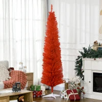 MegaMart 7FT Decorated Christmas Tree, Pencil Christmas Tree with 499 Realistic Branch Tips and Plastic Stand, Red