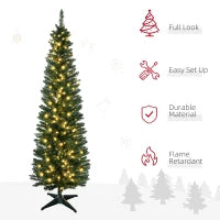 MegaMart 5' Tall Pre-Lit Slim Noble Fir Artificial Pencil Christmas Tree with Realistic Branches, 110 Warm White LED Lights and 294 Tips, Green