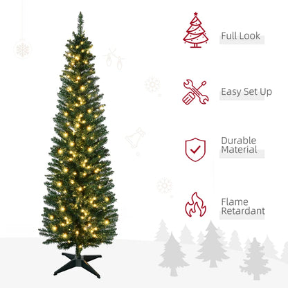 MegaMart 5' Tall Pre-Lit Slim Noble Fir Artificial Pencil Christmas Tree with Realistic Branches, 110 Warm White LED Lights and 294 Tips, Green