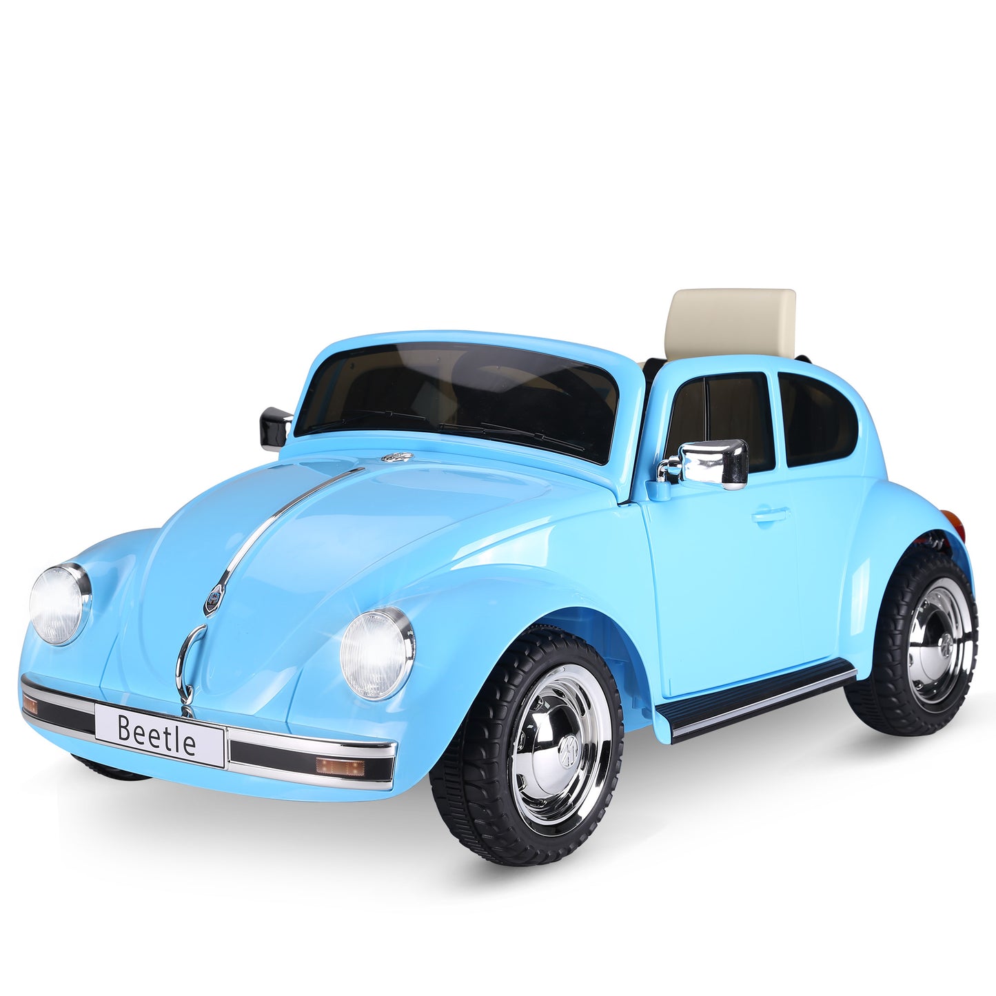 MegaMart Licensed Volkswagen Beetle Electric Kids Ride-On Car 6V Battery Powered Toy with Remote Control Music Horn Lights MP3 for 3-6 Years Old Blue