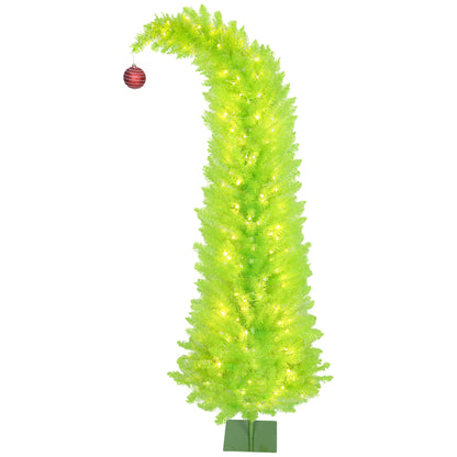MegaMart 6 ft Whimsical Christmas Tree, Pencil Xmas Tree with with Red Ball, Metal Base, Prelit with 230 LED Lights