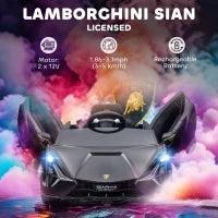 MegaMart 12V Lamborghini SIAN Licensed Electric Car for kids with Remote Control, Horn, Music, & Headlights, Black