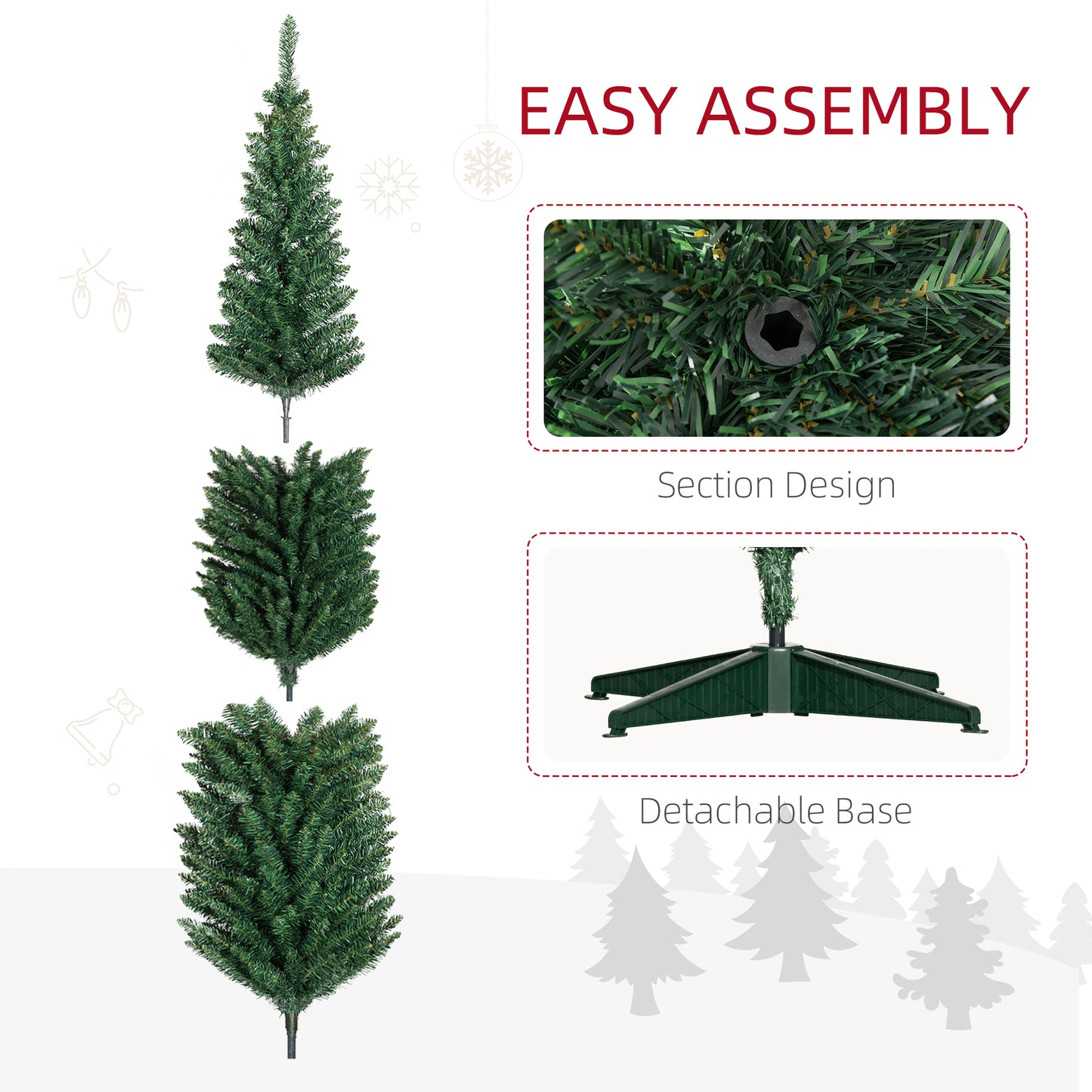 MegaMart 8ft Unlit Pencil Artificial Christmas Tree with Realistic Branches and 618 Tips, Plastic Base, Green