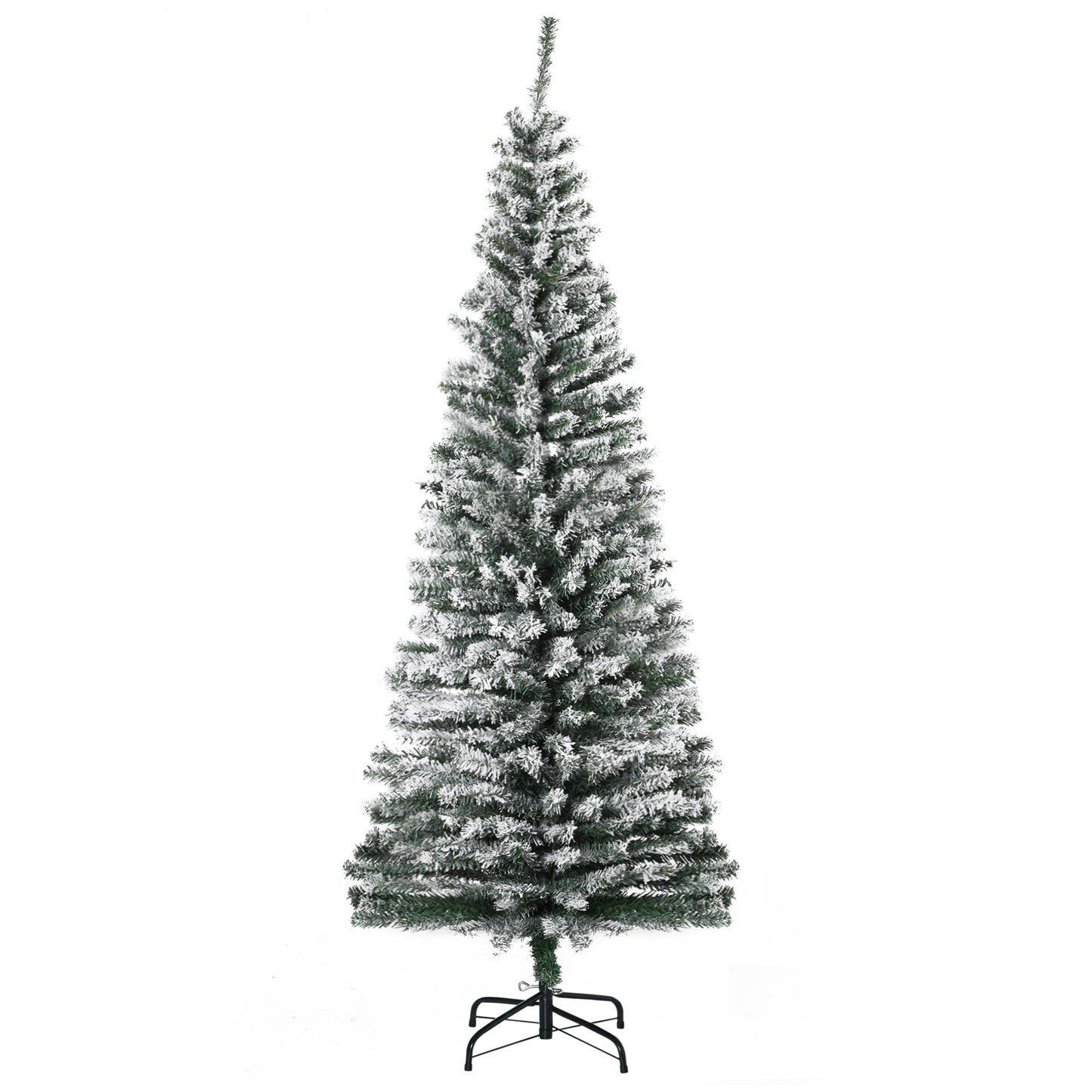 MegaMart 6ft Flocked Christmas Tree, Pencil Artificial Xmas Tree with Faux Snow, Dense Branches, Foldable Metal Base for Indoor Holiday Decor