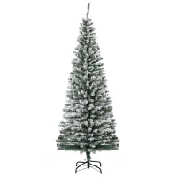 MegaMart 6ft Flocked Christmas Tree, Pencil Artificial Xmas Tree with Faux Snow, Dense Branches, Foldable Metal Base for Indoor Holiday Decor